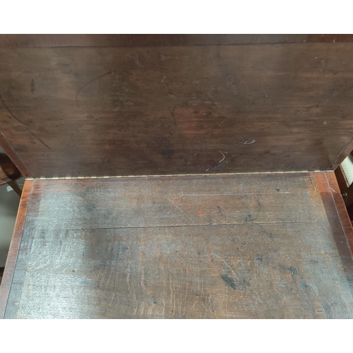 726 - A 19th century mahogany card table with rectangular fold-over top, width 91 cm (no baize lining)