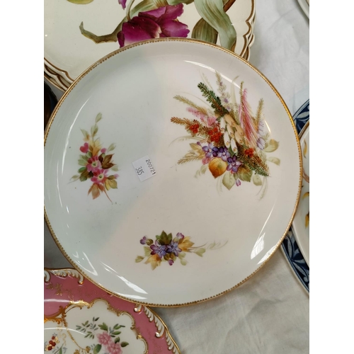 409 - A 19th century hand painted Derby style shell dish; a pair of Royal Worcester hand painted plate and... 