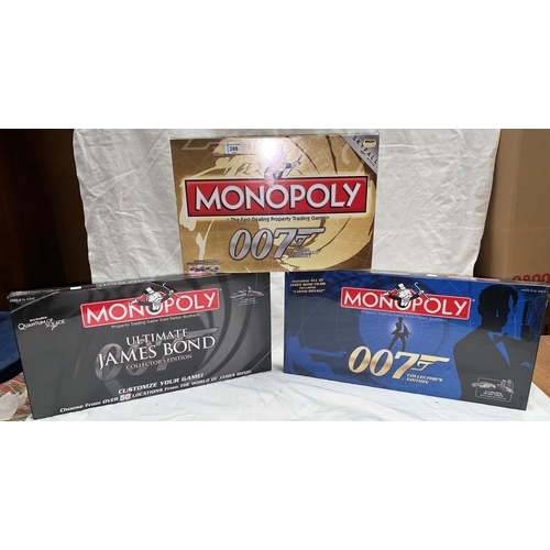 286 - Three various originally sealed boxed Monopoly, 007 table top games, 50th Anniversary Edition, Colle... 