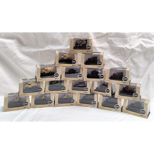 281 - 18 Oxford Military originally boxed N:gauge vehicles, including NMWD002 x3, NTIL001 x2, NDSC001 x3, ... 