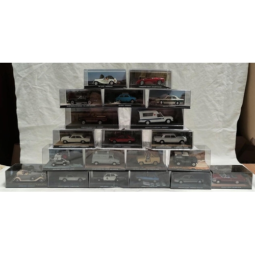 298 - 20 GE Fabbri 'The James Bond Car Collection' diecast vehicles mainly sealed in boxes but no cardboar... 