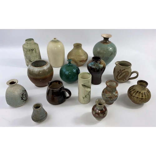 351 - A large selection of small stoneware Studio pottery vases, several with maker's monograms