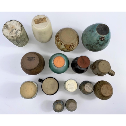 351 - A large selection of small stoneware Studio pottery vases, several with maker's monograms