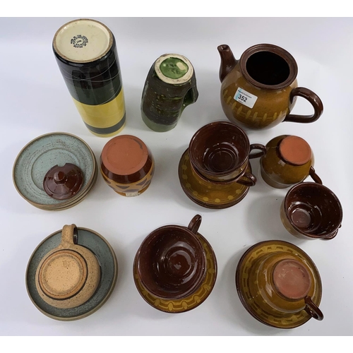 352 - Tea service with slipware decoration and other glazed Studio pottery (teapot no lid)