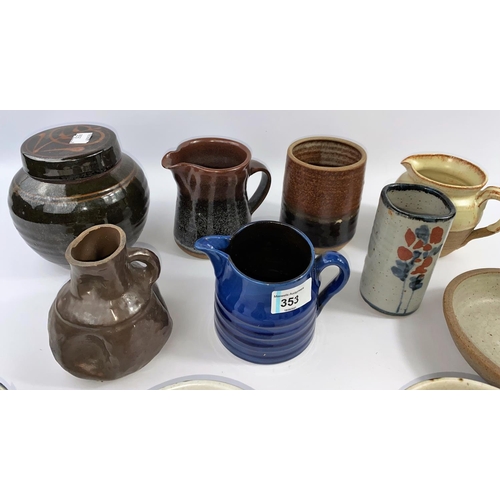 353 - A blue glazed Brannam pottery jug; A Bretby vase; a Christopher Lewis stoneware vase and other Studi... 