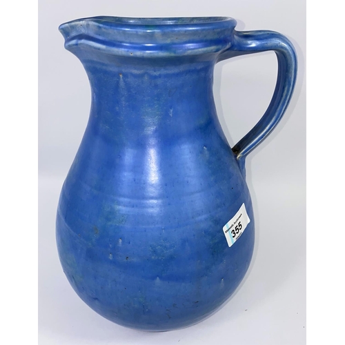 355 - A large blue glazed Studio pottery jug by C.H.Brannam, Barnstaple height 31cm