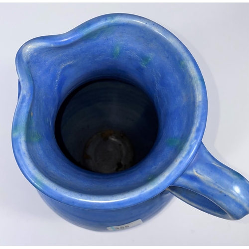 355 - A large blue glazed Studio pottery jug by C.H.Brannam, Barnstaple height 31cm