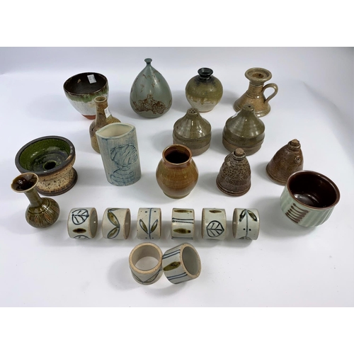 357 - A selection of small Stoneware studio pottery vases etc, some with monograms