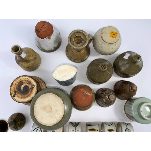 357 - A selection of small Stoneware studio pottery vases etc, some with monograms