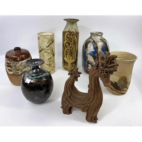 359 - 6 Studio pottery vases and a sculptured pottery horse