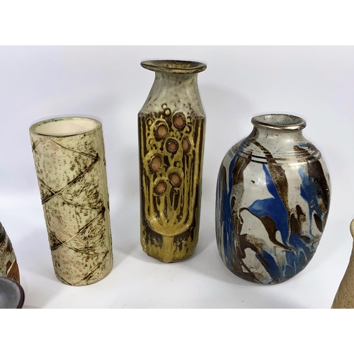 359 - 6 Studio pottery vases and a sculptured pottery horse