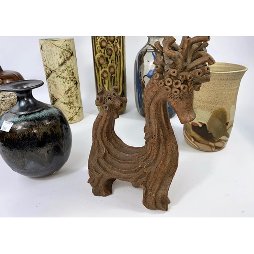 359 - 6 Studio pottery vases and a sculptured pottery horse