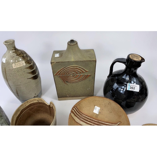 362 - 9 various studio pottery vases including unusual shapes by John & Judy Jelphs, Usch Spettigue etc