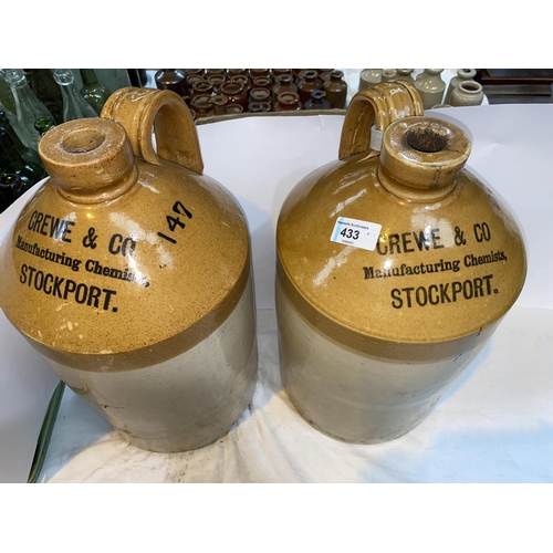 433 - Two large stoneware flagons:  