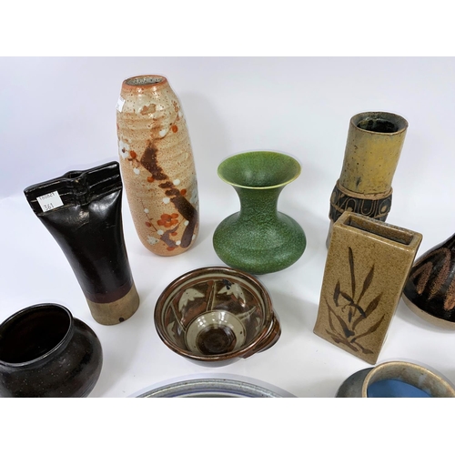 361 - A selection of 14 stusio pottery vases, bowls etc