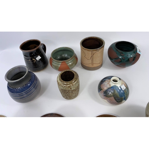 363 - 12 various glazed and unglazed stoneware Studio pottery vases some monogrammed