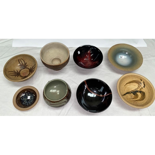 364 - 8 various studio pottery bowls, some with high fired lustre glaze