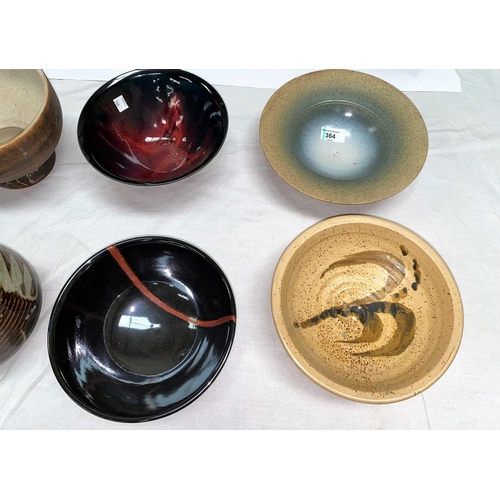 364 - 8 various studio pottery bowls, some with high fired lustre glaze