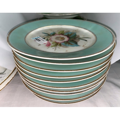 405 - A set of 11 19th century turquoise border hand-painted dessert plates; a similar 5 piece part desser... 