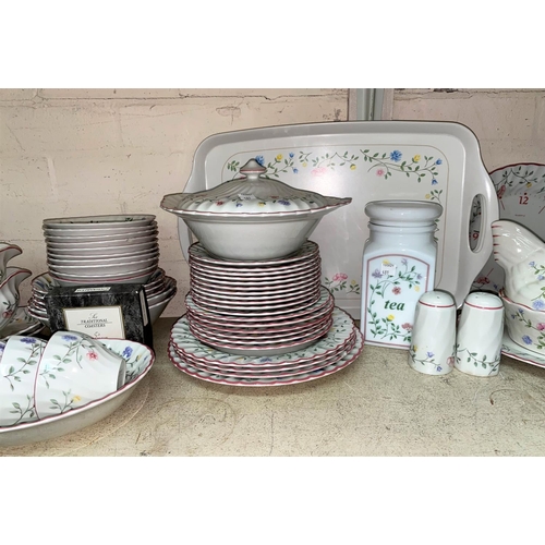 481 - A Johnsons Summer Chintz part dinner/tea service, 72 pieces approx; a chicken egg box; a wall clock;... 