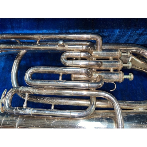 166 - A Jupiter plated Tuba in a hard case (mouth piece missing)