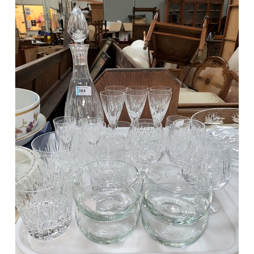 384 - A commemorative 1953 air twist christening glass etc; a part set of 20 modern cut glass drinking gla... 