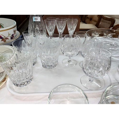 384 - A commemorative 1953 air twist christening glass etc; a part set of 20 modern cut glass drinking gla... 