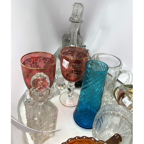 441 - A Victorian bubble glass dumpy; coloured and decorative glassware