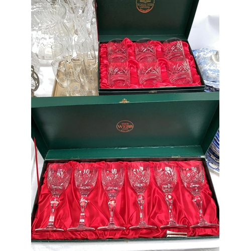 444 - Two Thomas Webb boxed sets of drinking glasses; a similar set; other drinking glasses