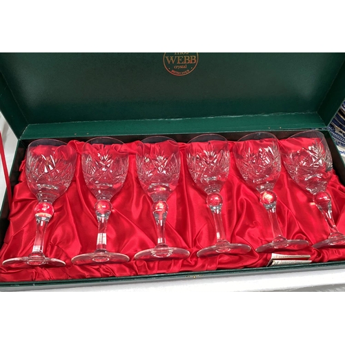 444 - Two Thomas Webb boxed sets of drinking glasses; a similar set; other drinking glasses