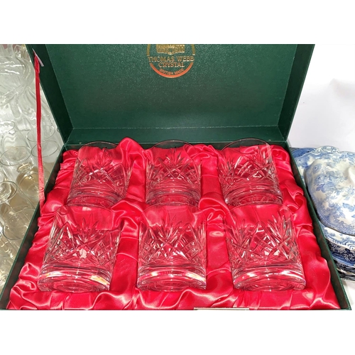 444 - Two Thomas Webb boxed sets of drinking glasses; a similar set; other drinking glasses