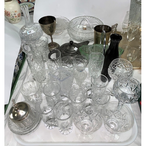 446 - A selection of cut crystal and other glassware; a Poole vase (a.f.) etc.
