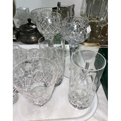 446 - A selection of cut crystal and other glassware; a Poole vase (a.f.) etc.