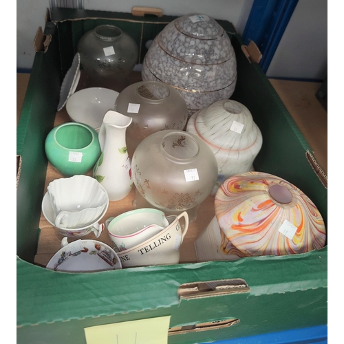 11 - A selection of vintage glass light shades and various miniature decorative pottery etc