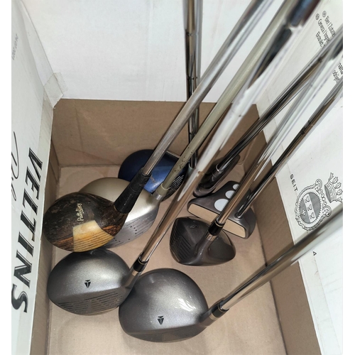 134 - A vintage Pattyberg No 7 Wilson driver, a set of 3 Fazer drivers and various other modern golfclubs