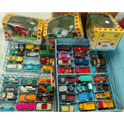 304 - A Matchbox Collectors Case with cars; 3 Corgi Noddy