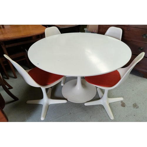 659 - A 960's "Arkana" white laminate dining suite comprising circular pedestal "tulip" type table diamete...