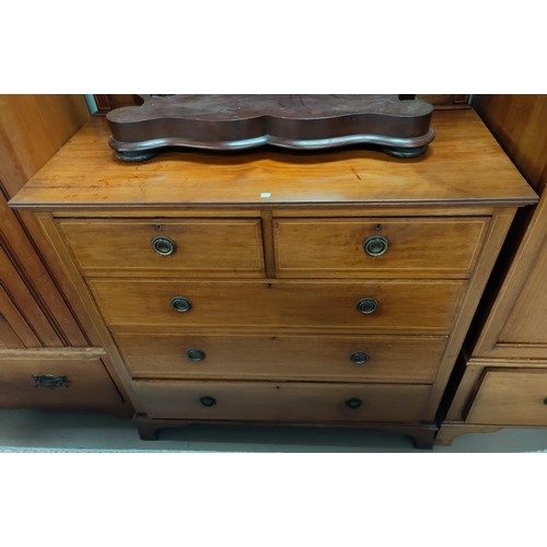 699 - An Edwardian inlaid mahogany 3 piece bedroom suite in the Sheraton style comprising wardrobe, chest ... 