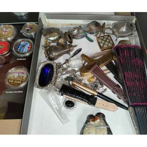 89 - A few silver coins, various medallions, costume jewellery etc