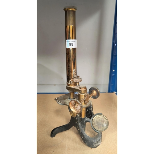 98 - A 19th century brass monocular microscope