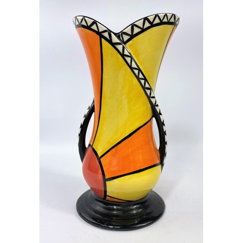 367 - A hand painted Lorna Bailey Sunburst Old Ellgreave Pottery for Burslem vase with split rim and doubl... 