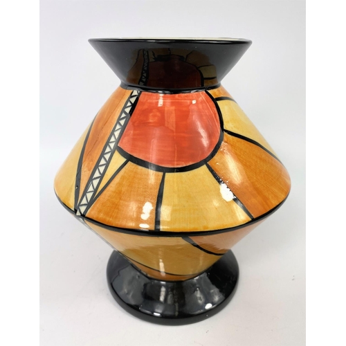 368 - A hand painted Lorna Bailey Sunburst Old Ellgreave Pottery for Burslem vase with wide angular body h... 