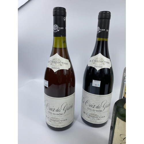 192A - 2 bottles of M.Chapoutier Cote du Rhone 2000 red wine 750ml 13.5% vol, A bottle of Domaine Baille Vi... 