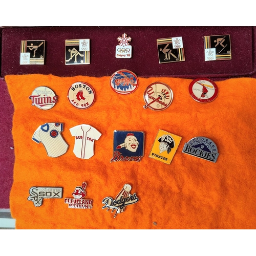 180a - A set of XV Olympic Winter Games pin badges 1988 Calgary, four for different events and one with Oly... 