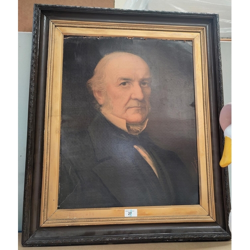 27 - A framed late 19th/early 20th century print of William Ewart Gladstone and a tapestry picture