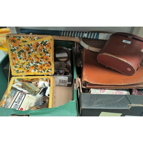 41 - A selection of collectors' items:  sewing boxes with contents; a 19th century rosewood jewellery box... 