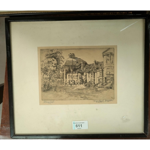 611 - Charles Edward Holloway; engraving of the Thames with St Paul's in the background; Huardel Bly etchi... 