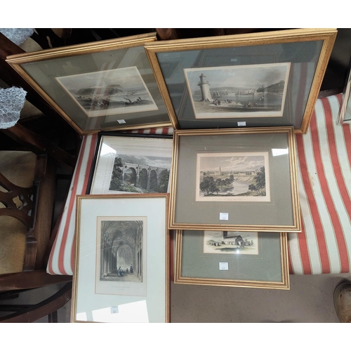 631 - A reproduction 18th century print:  Boston; 6 19th century hand coloured engravings