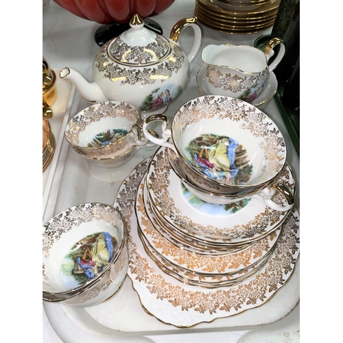 429 - An Aynsley 22 piece tea set decorated with 18th century scenes