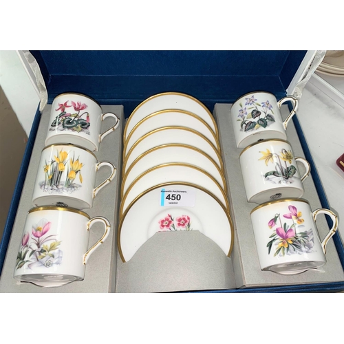 450 - A Royal Worcester boxed set of 6 coffee cups and saucers with polychrome botanical decoration